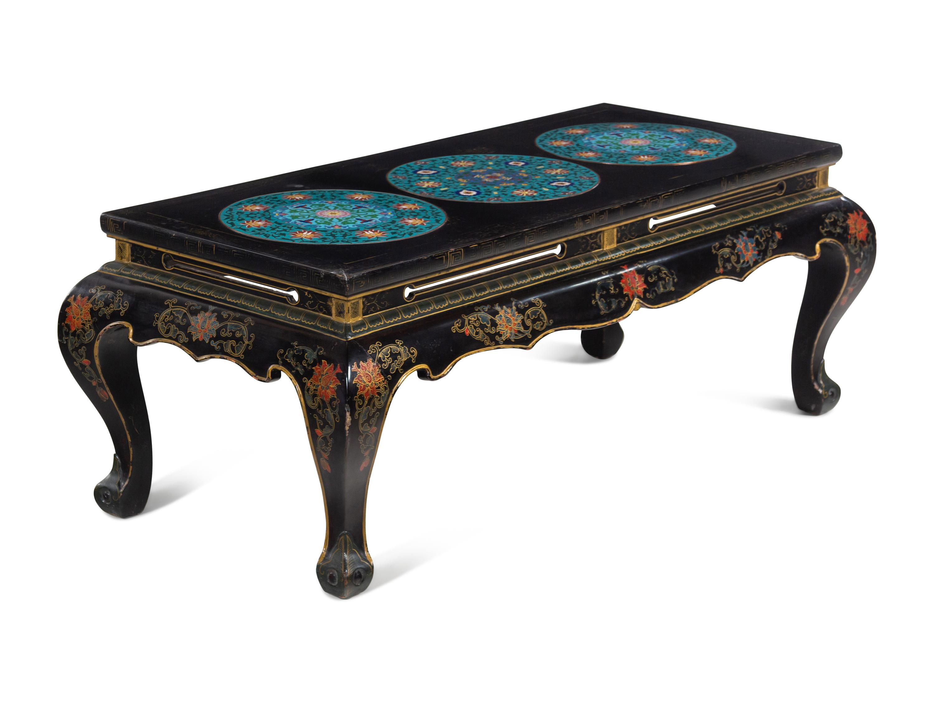 A Chinese Cloisonné-Inset Black Lacquer Low Table