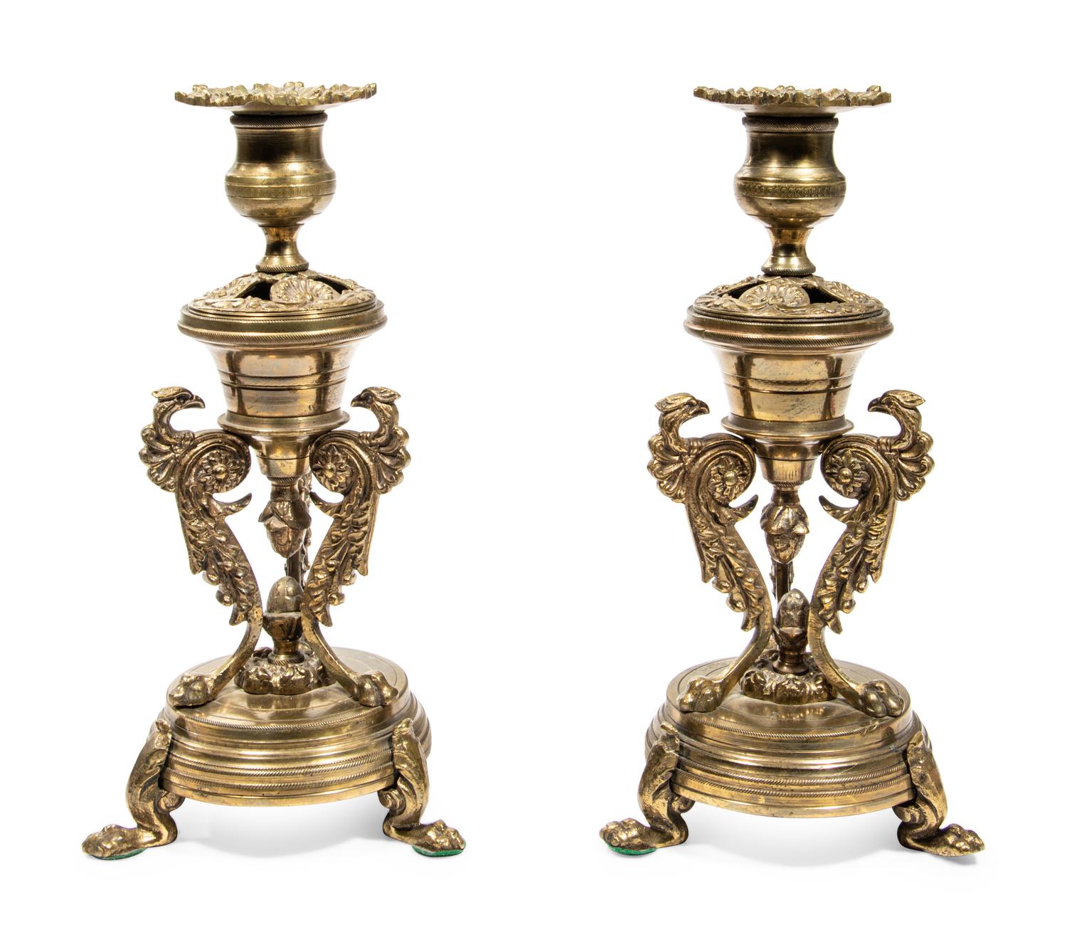 A Pair of Continental Gilt Metal Candlesticks