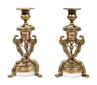 A Pair of Continental Gilt Metal Candlesticks