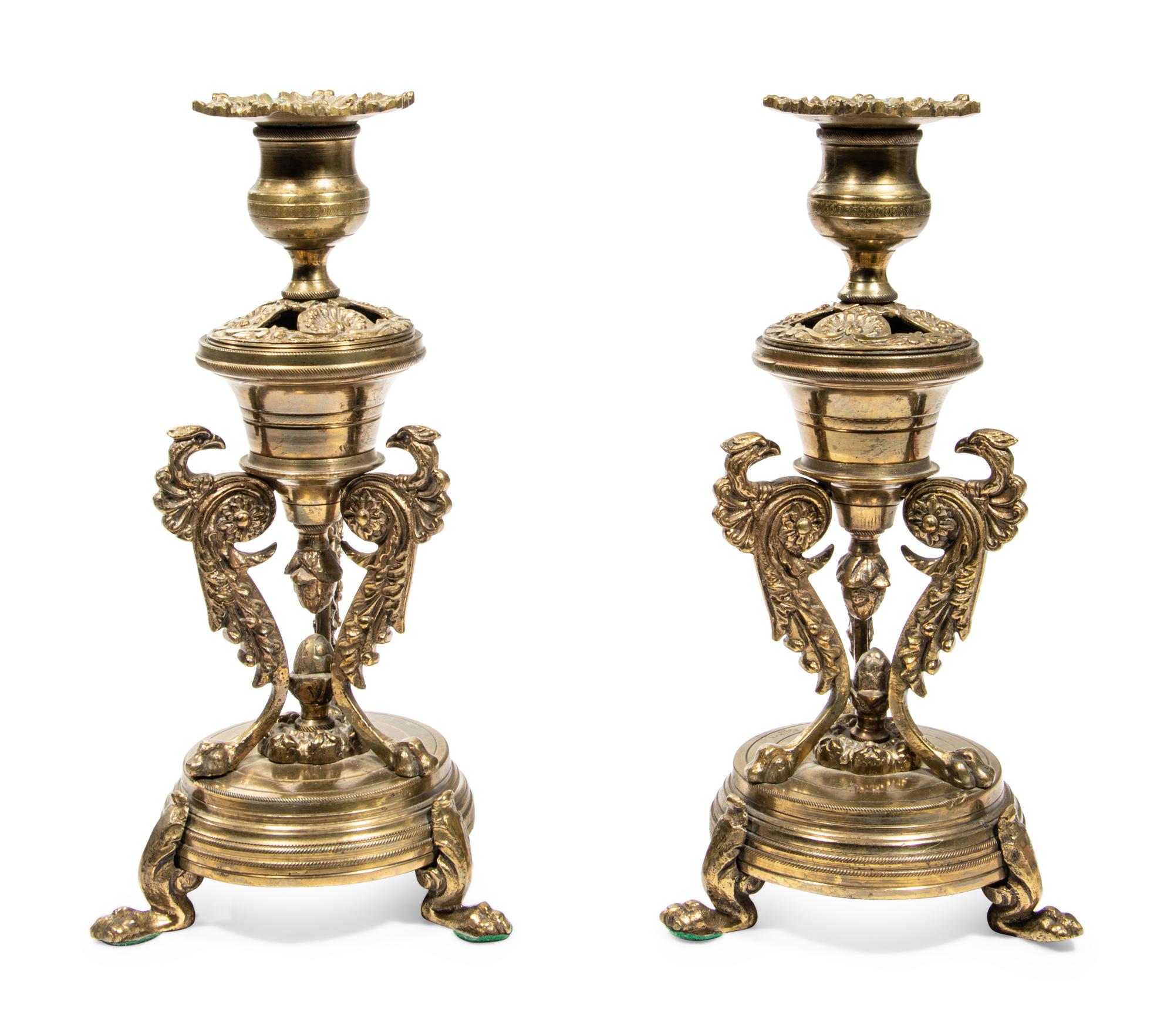 A Pair of Continental Gilt Metal Candlesticks