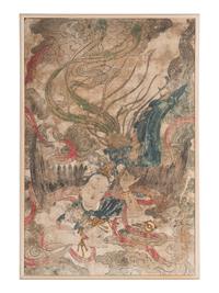 A Chinese Polychrome and Gilt Decorated Fragment of a Taoist Stucco Fresco, Possibly Yuan/Ming Dynasty 或為元/明 瀝粉貼金彩繪迦陵频伽壁畫