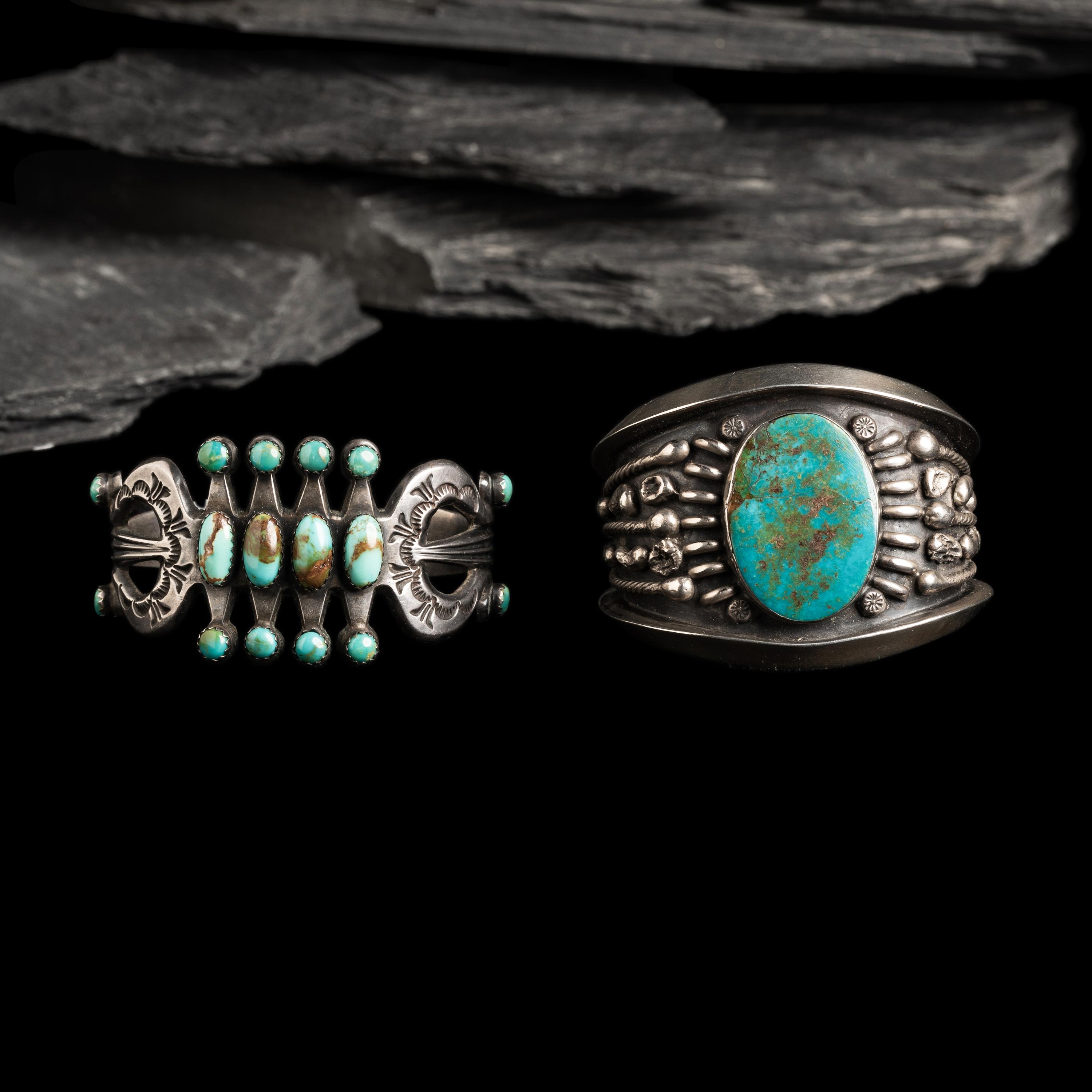 Navajo Silver and Turquoise Cuff Bracelets