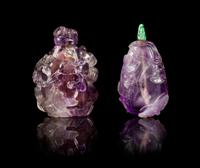 Two Carved Amethyst Snuff Bottles Height of larger 2 1/2 inches. — 19TH CENTURY