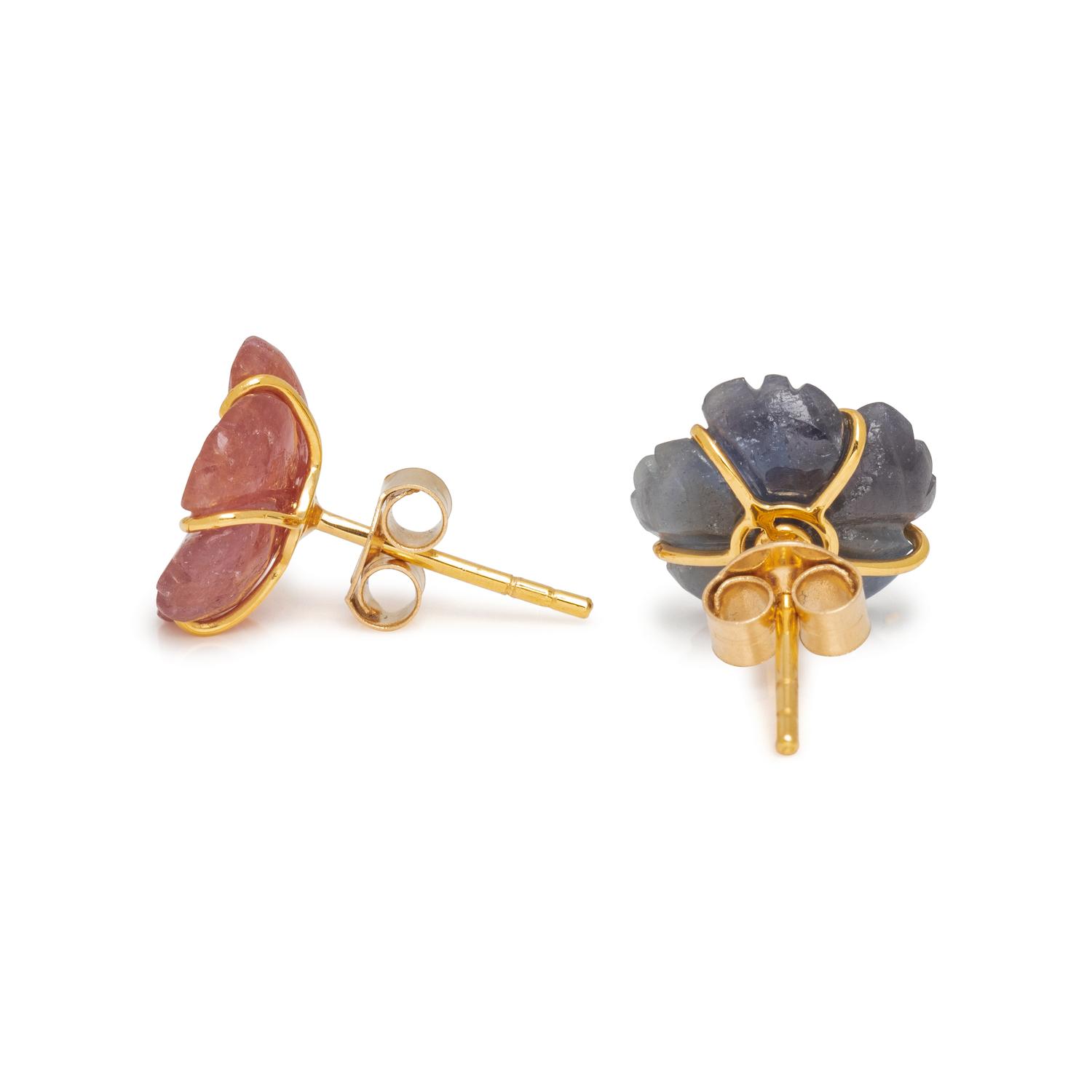 CARVED SAPPHIRE AND DIAMOND FLOWER EARRINGS