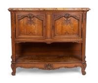A Louis XV Style Provinical Carved Oak Marble Top Buffet — 19TH/20TH CENTURY