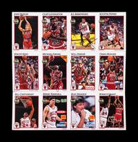 A Chicago Bulls Signed Uncut Sheet of 1992 NBA Hoops Basketball Cards Featuring Michael Jordan and Scottie Pippen (Beckett Authentication Services Letter),