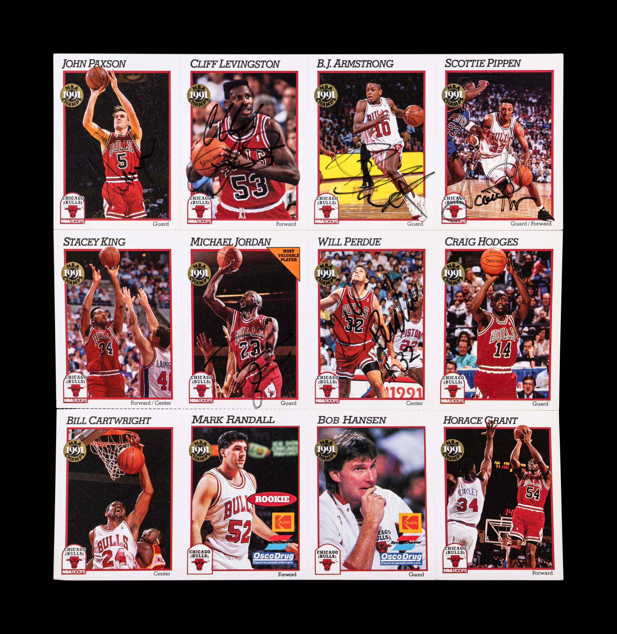 A Chicago Bulls Signed Uncut Sheet of 1992 NBA Hoops Basketball Cards Featuring Michael Jordan and Scottie Pippen (Beckett Authentication Services Letter),