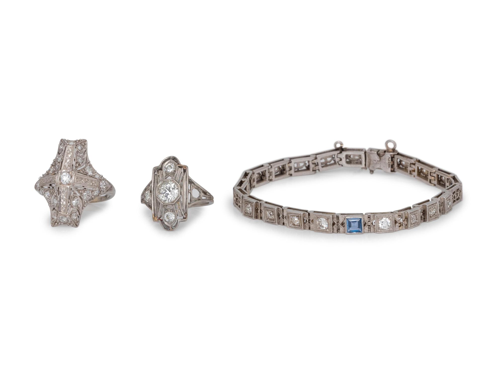 A Collection of Platinum, Gold and Diamond Jewelry,
