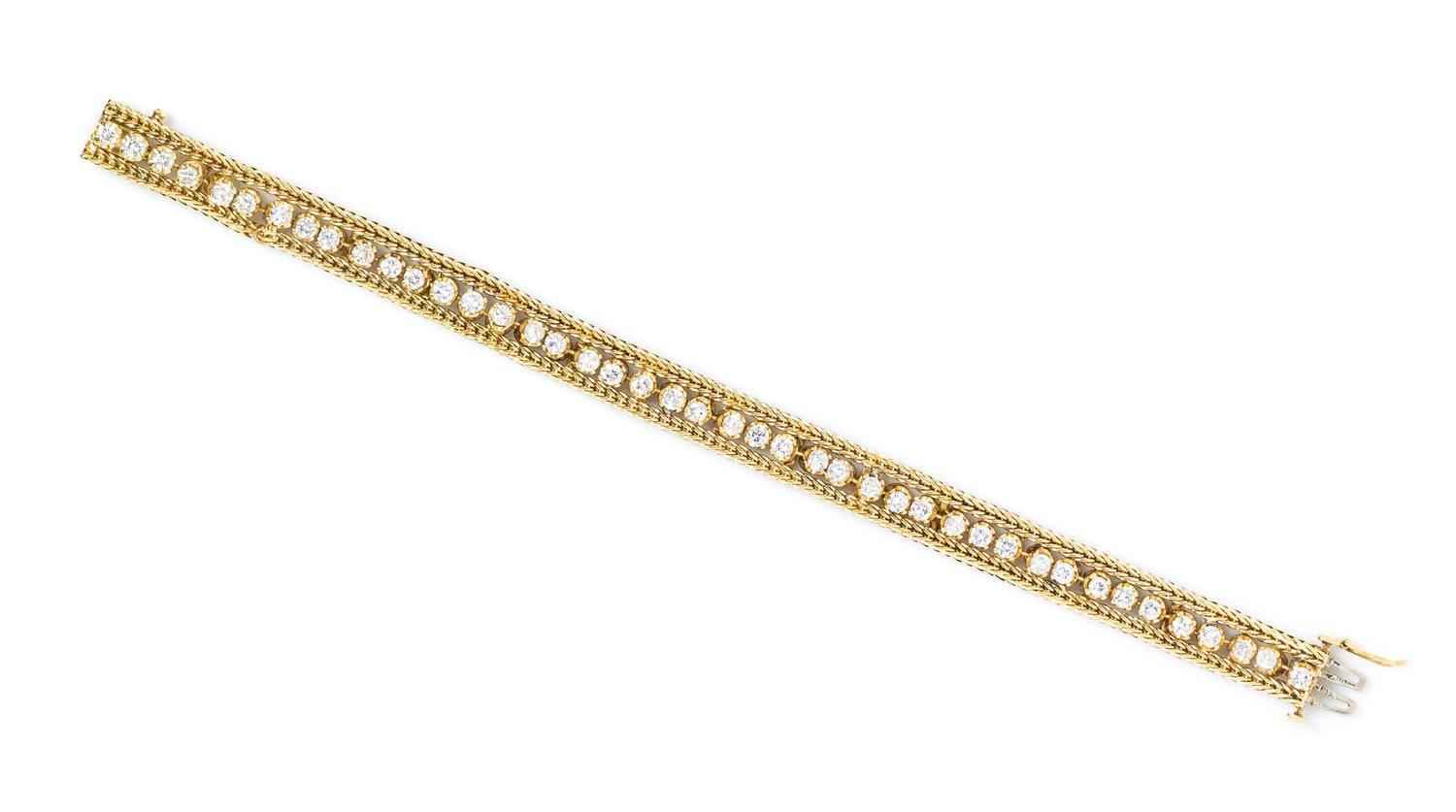An 18 Karat Yellow Gold and Diamond Line Bracelet, 17.80 dwts.