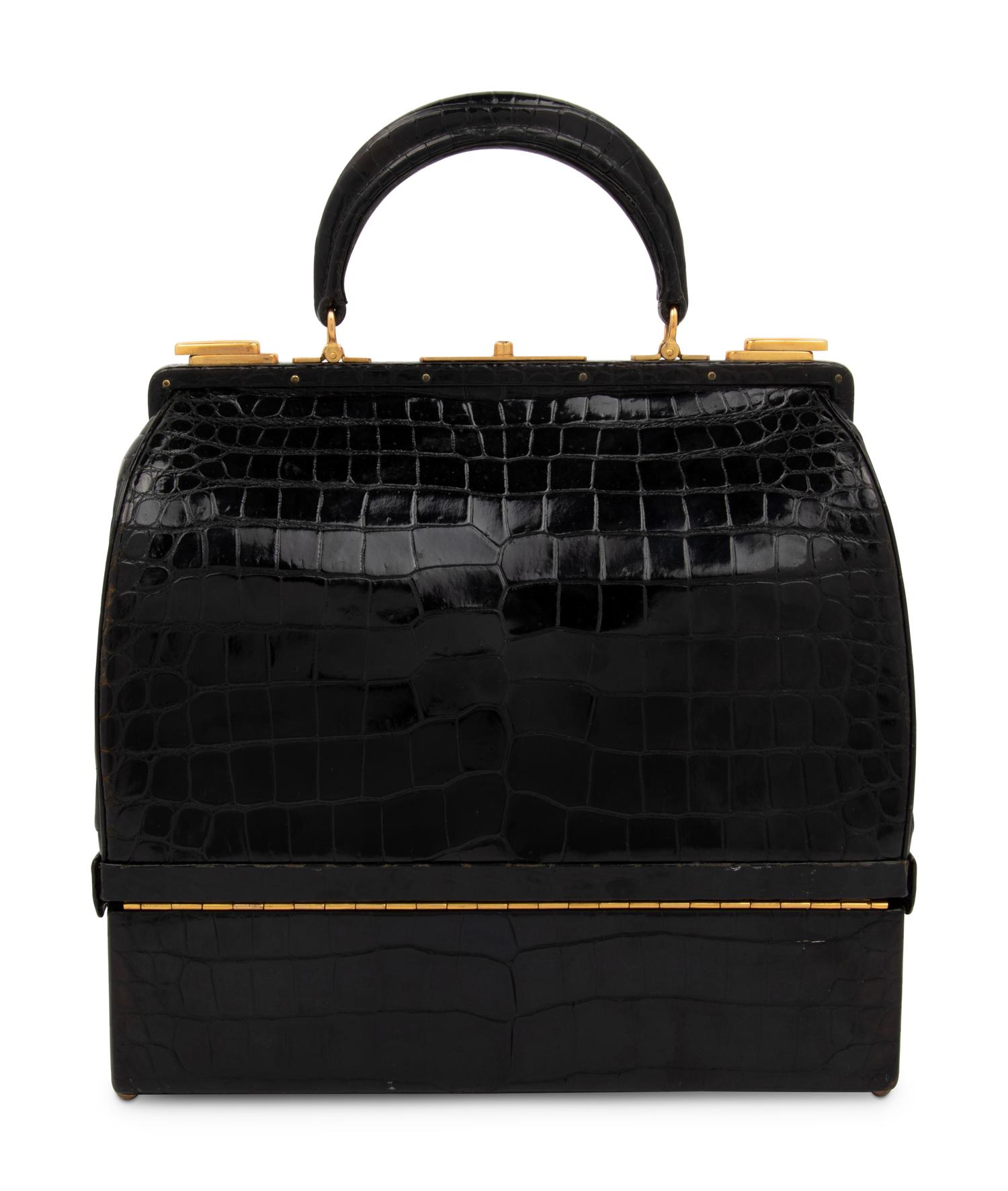 Hermès Black Crocodile Sac Mallette, 1950s-60s