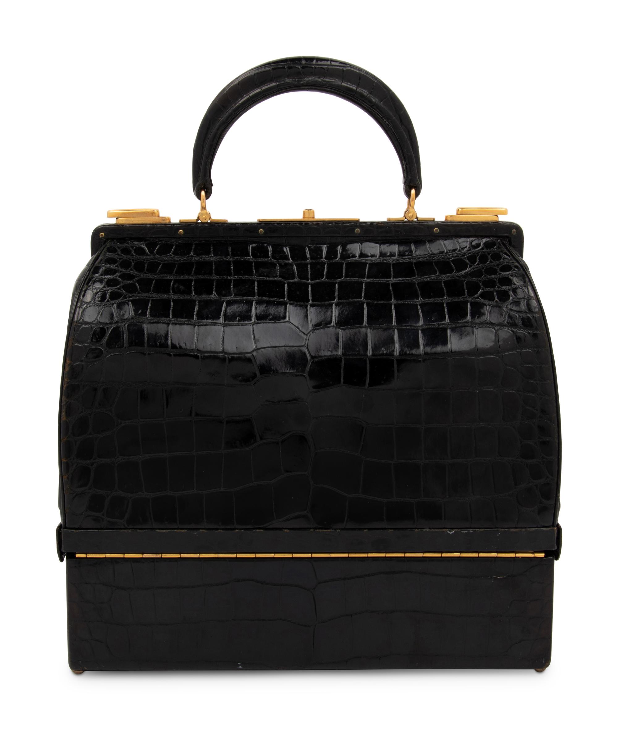 Hermès Black Crocodile Sac Mallette, 1950s-60s