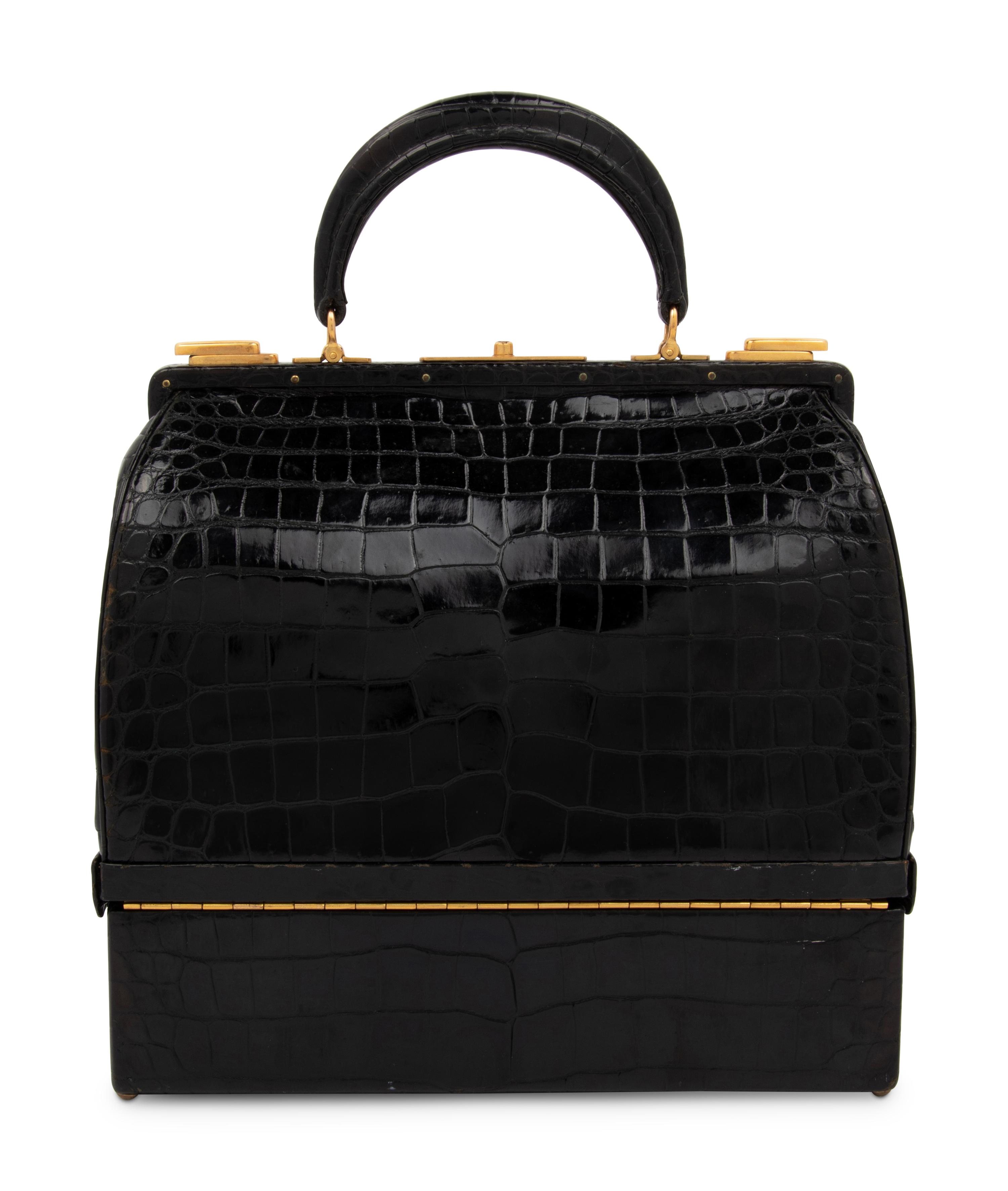 Hermès Black Crocodile Sac Mallette, 1950s-60s