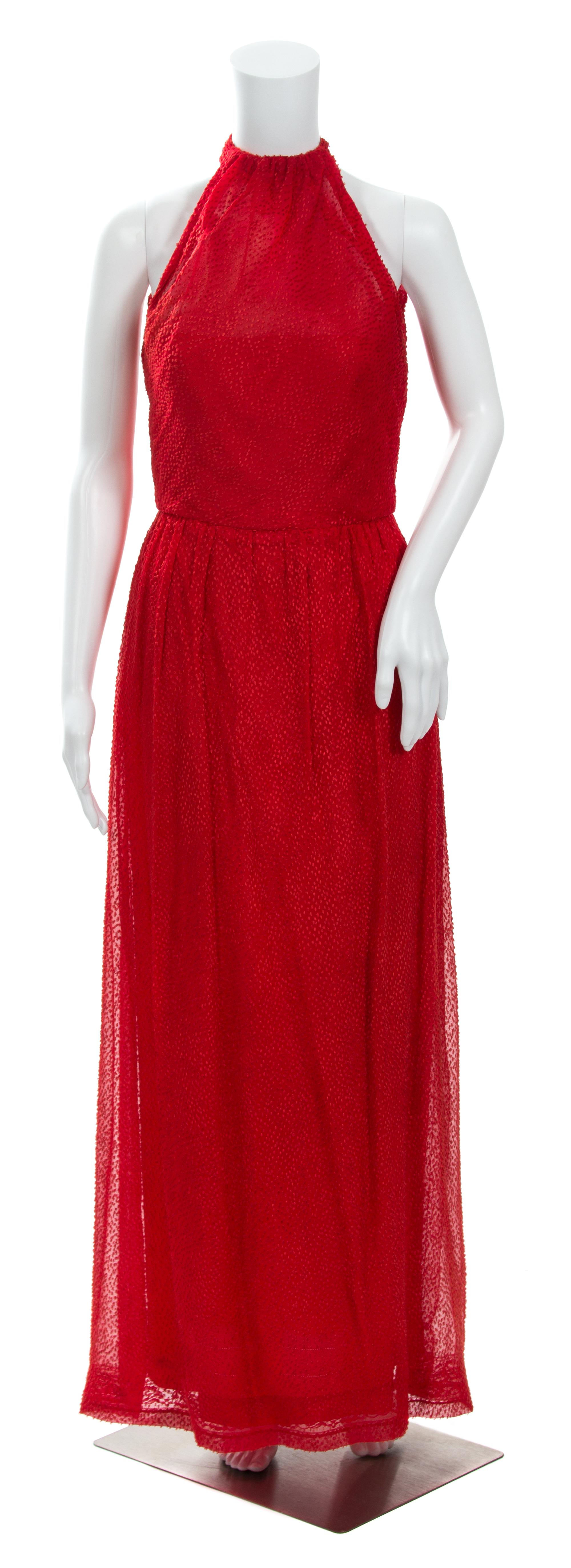 A Givenchy Red Silk Halter Gown No size.