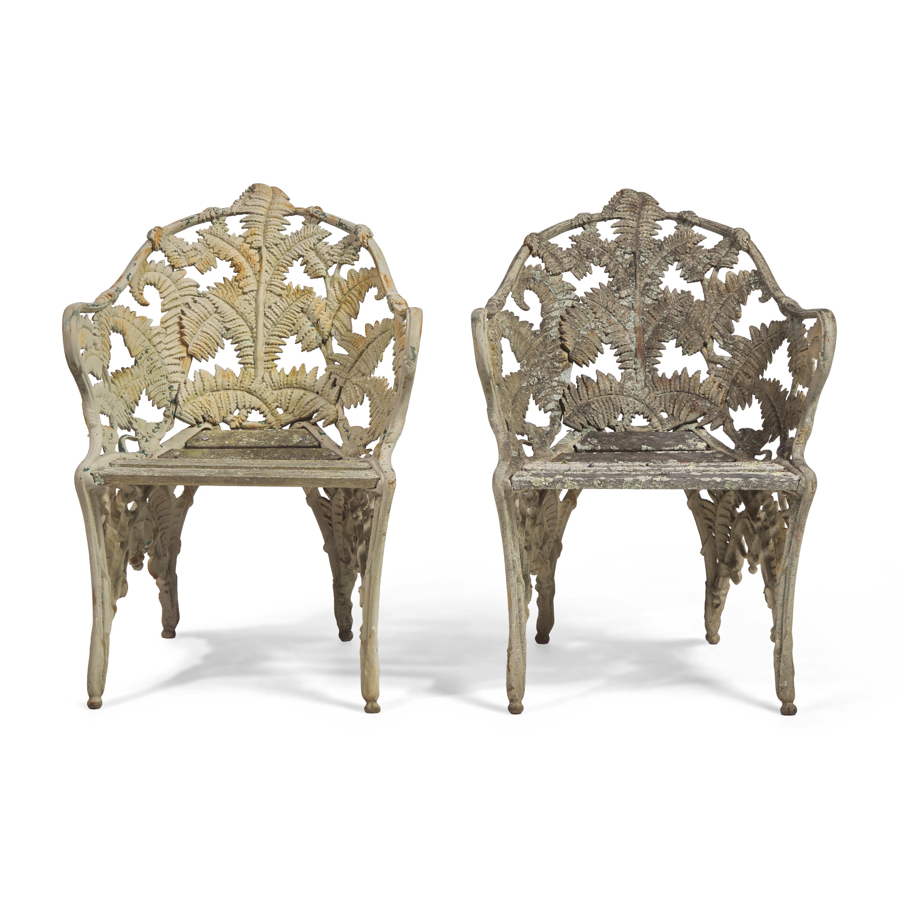 A Pair of Cast Iron Fern Pattern Garden Armchairs