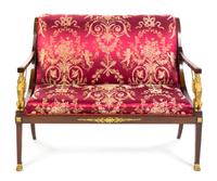 An Empire Style Gilt Bronze Mounted Mahogany Settee Width 44 1/2 inches.