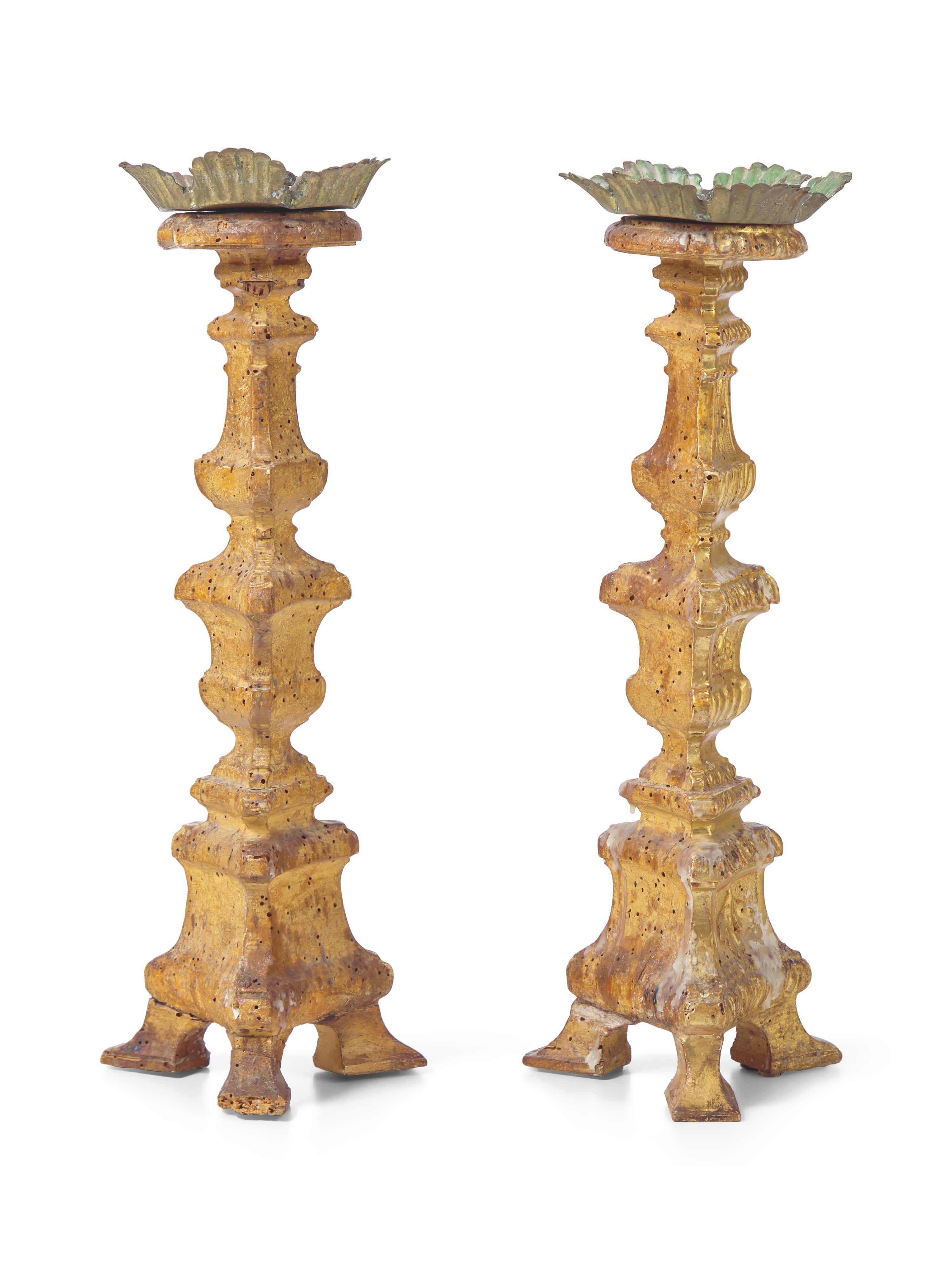 A Pair of Continental Giltwood Pricket Sticks