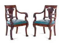A Pair of Baltic Neoclassical Carved Mahogany Armchairs