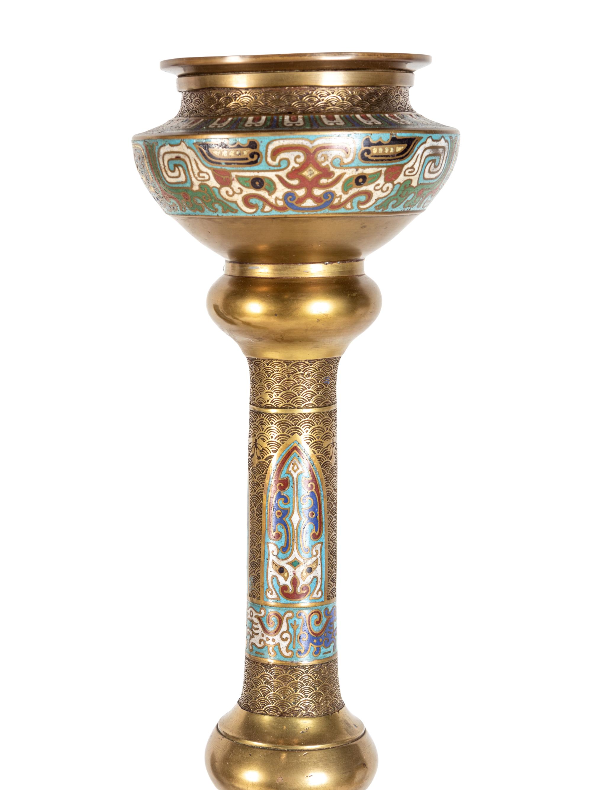 Two Japanese Champlevé Floor Lamp Stands