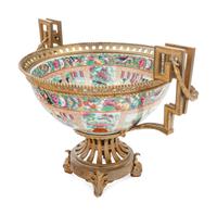A French Gilt Bronze-Mounted Famille Rose Porcelain Centerpiece Bowl