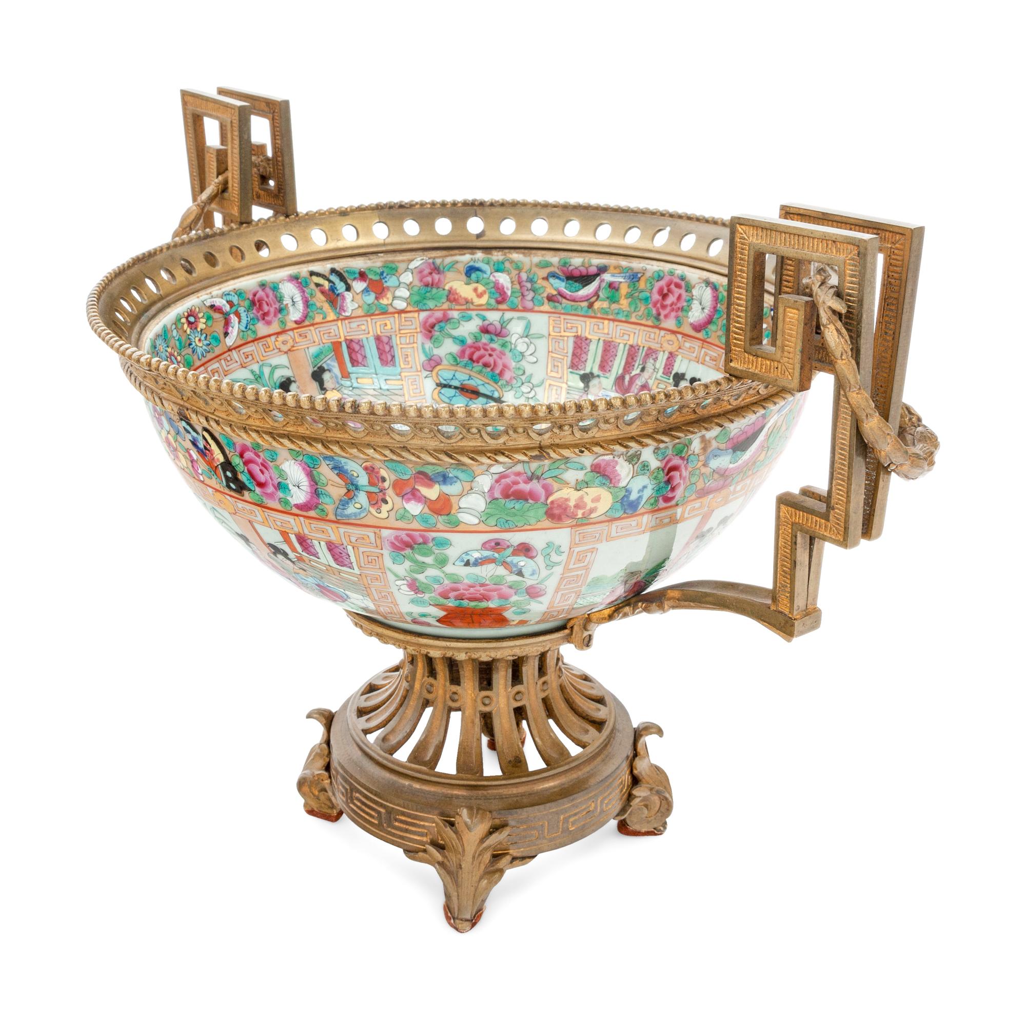 A French Gilt Bronze-Mounted Famille Rose Porcelain Centerpiece Bowl