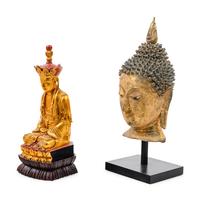 A Thai Gilded Carved Wood Buddha Head