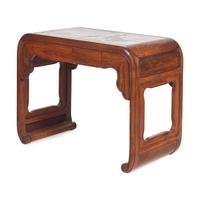 A Chinese Marble Inset Ironwood Game Table, 19th/Early 20th Century 清晚期 鐵力木嵌大理石書卷式條案