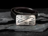 Silver Overlay Belt Buckle, with Black Leather Belt