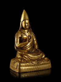 A Sino-Tibetan Gilt Bronze Figure of Gelukpa Lama