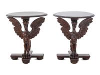 A Pair of Continental Baroque Style Carved Walnut Griffin Tables