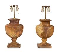 A Pair of Marble Urn-form Table Lamps
