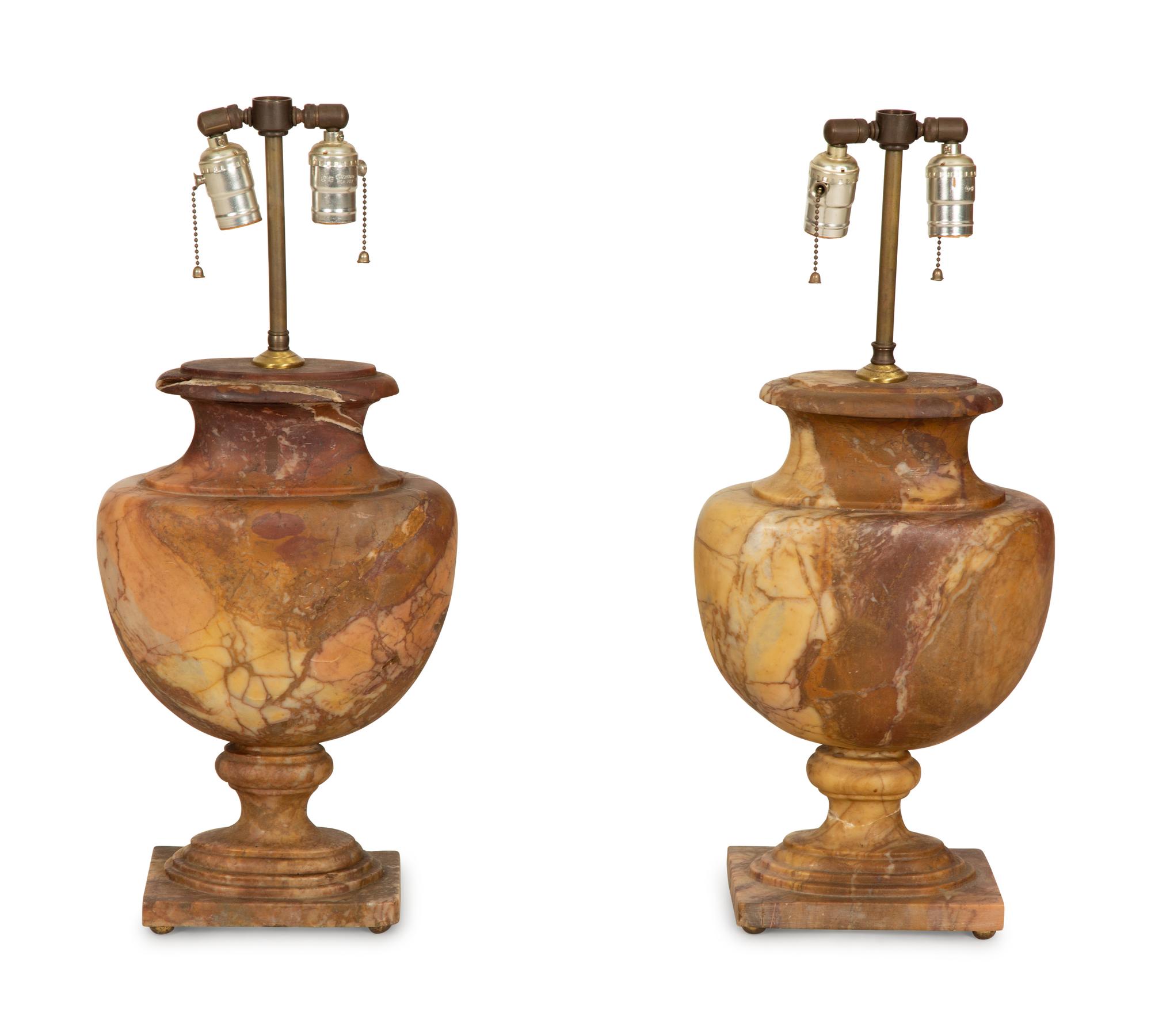 A Pair of Marble Urn-form Table Lamps