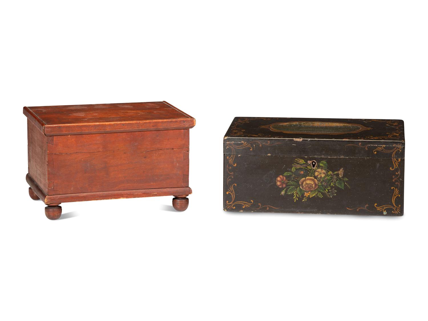 Two Paint Decorated Dresser Boxes