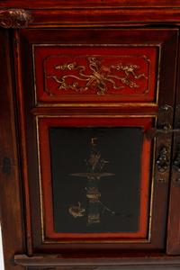 A Pair of Chinese Hardwood and Lacquer Panel-Inset Cabinets