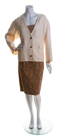 A Bill Blass Cream and Cork Skirt Ensemble, Size 10.