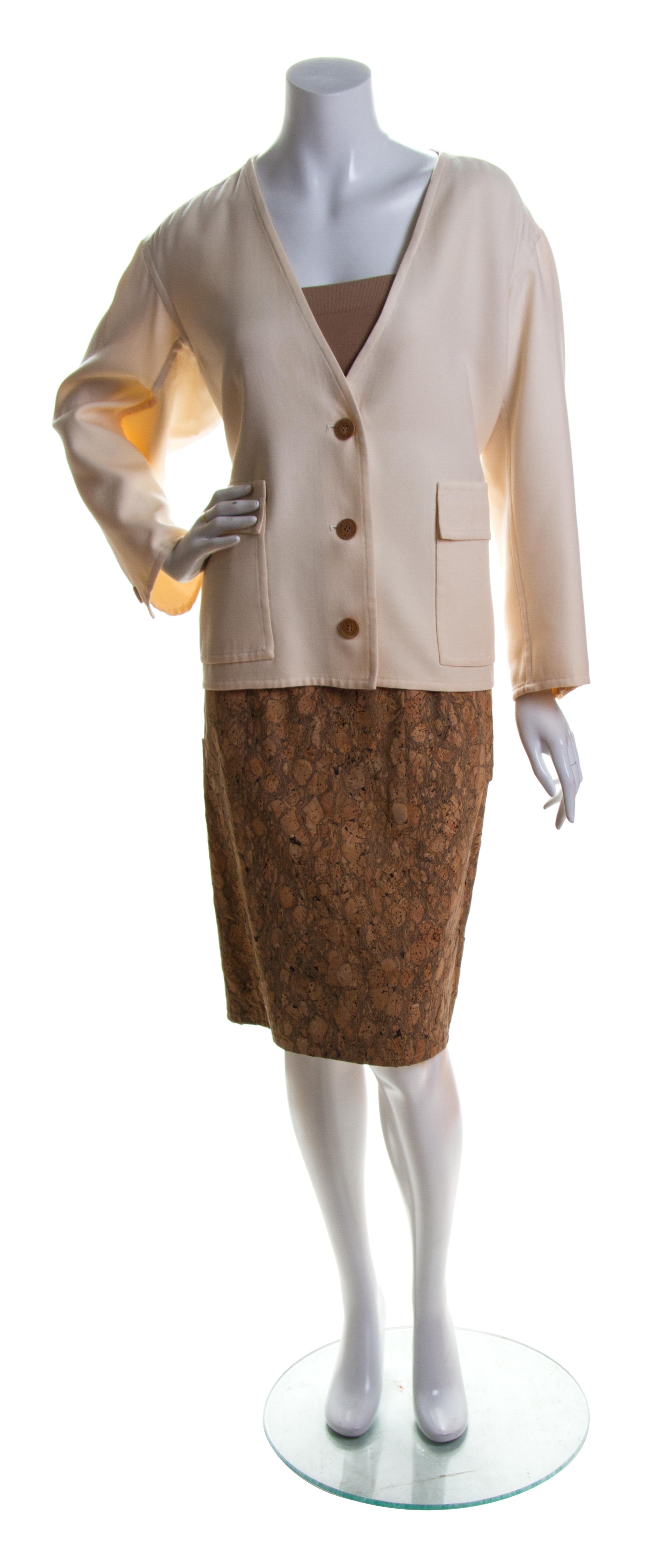 A Bill Blass Cream and Cork Skirt Ensemble, Size 10.