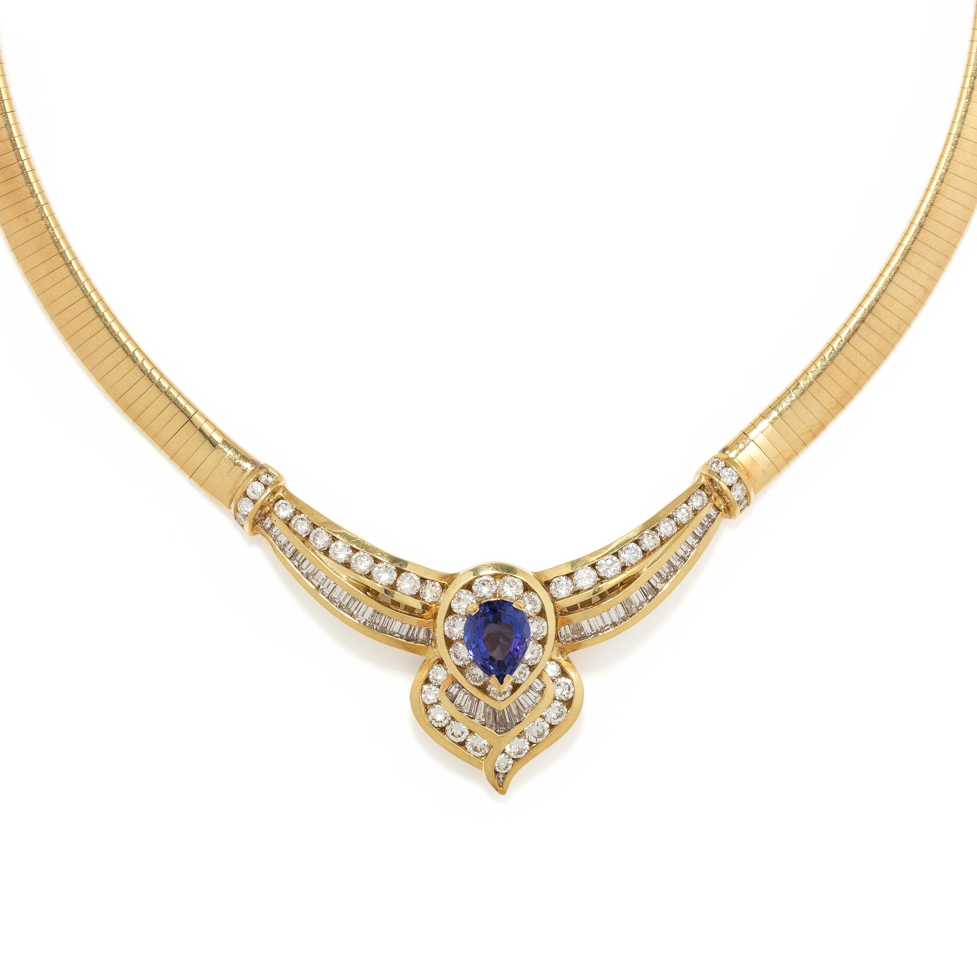 YELLOW GOLD, TANZANITE AND DIAMOND COLLAR NECKLACE