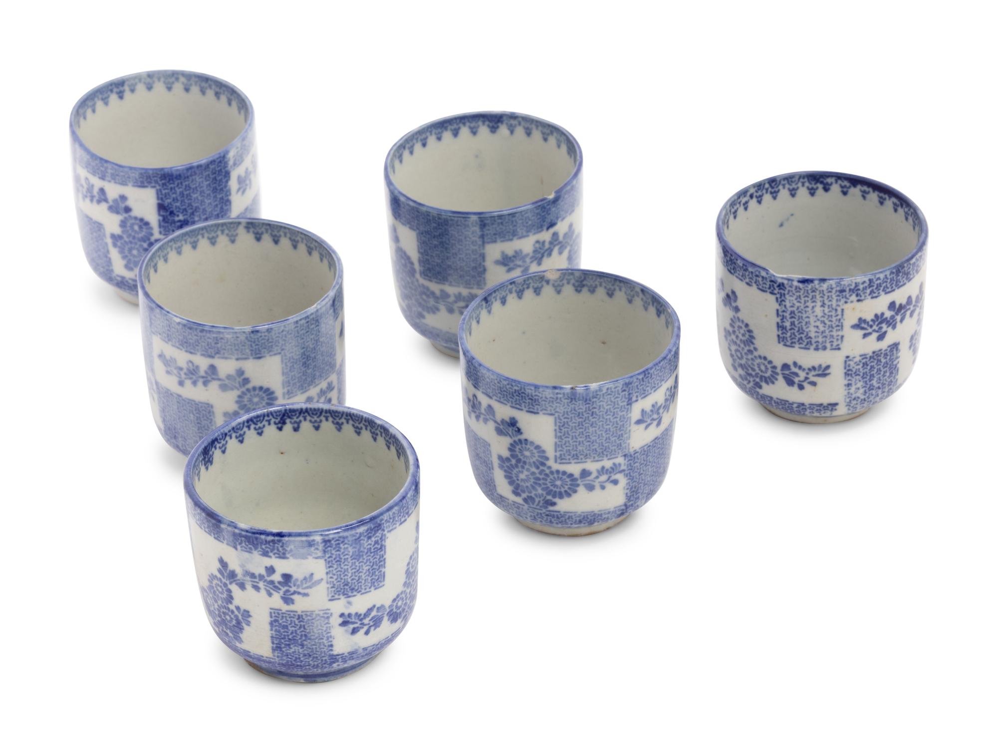 Six Chinese Blue and White Porcelain Teacups
