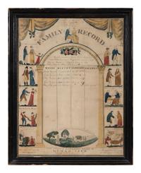 An Unusually Large Watercolor and Penwork Family Record, 19th Century