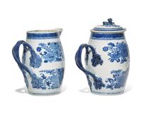 Two Chinese Export Porcelain Blue Fizthugh Cider or Punch Jugs