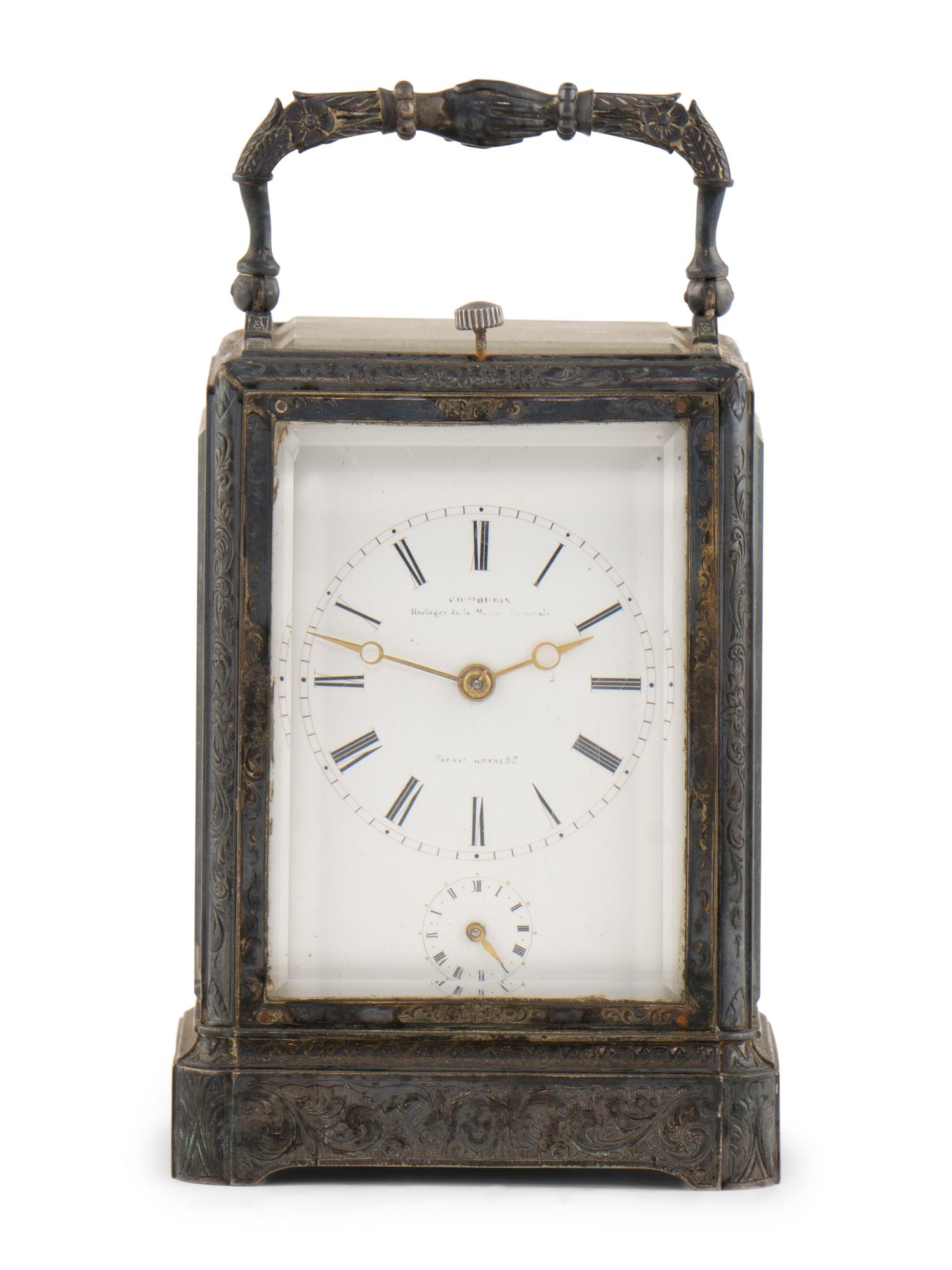 A French Silvered Bronze Repeating Carriage Clock