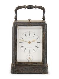 A French Silvered Bronze Repeating Carriage Clock