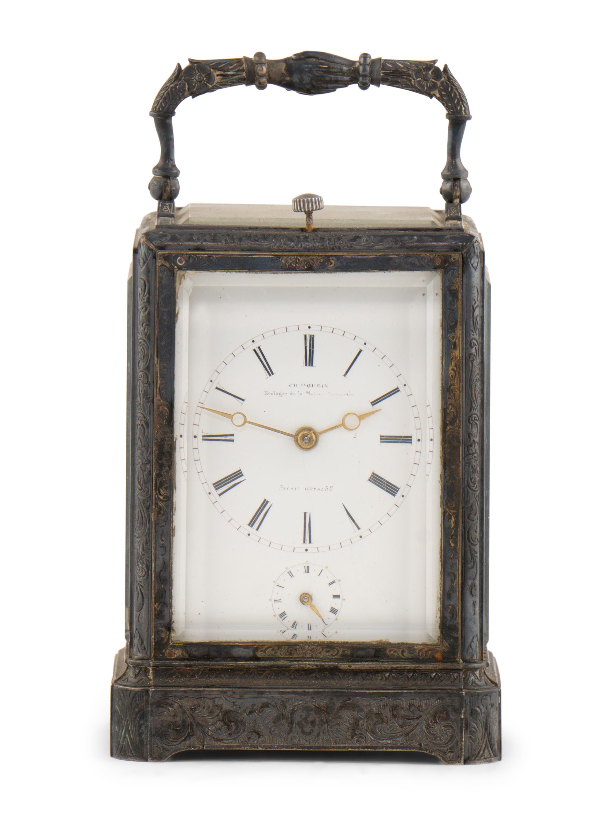 A French Silvered Bronze Repeating Carriage Clock