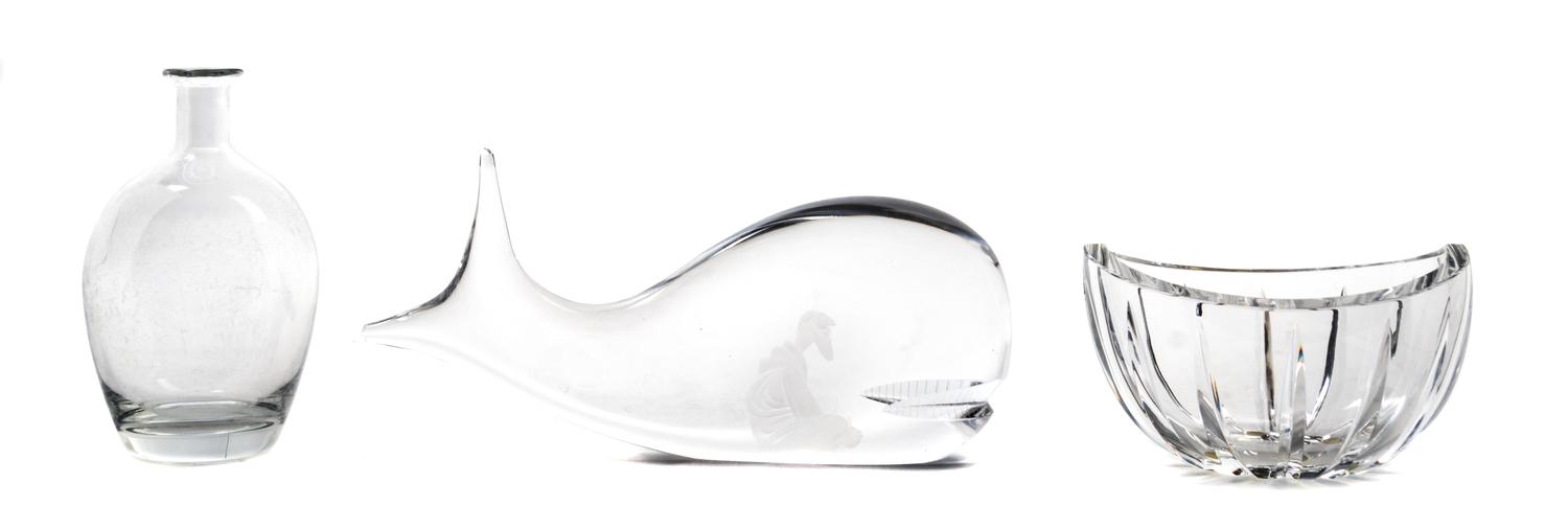 Three Glass Decorative Articles Width of first 13 inches. — LATE 20TH CENTURY