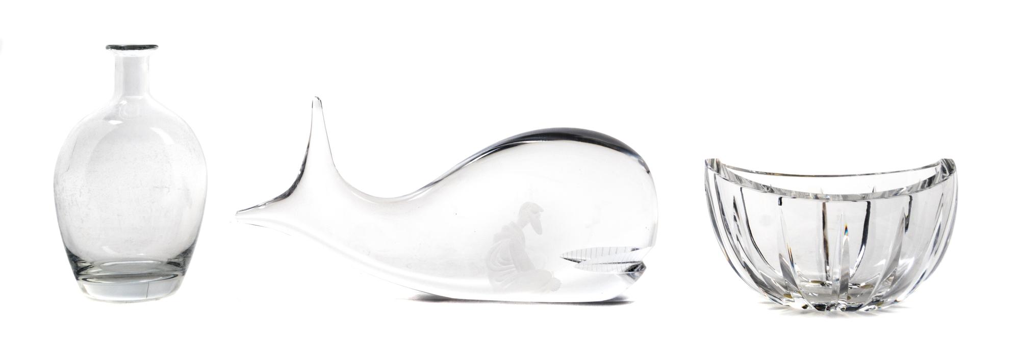Three Glass Decorative Articles Width of first 13 inches. — LATE 20TH CENTURY