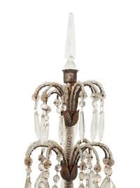 A Pair of Continental Carved Silvered Wood, Cut Glass and Beaded Candelabra
