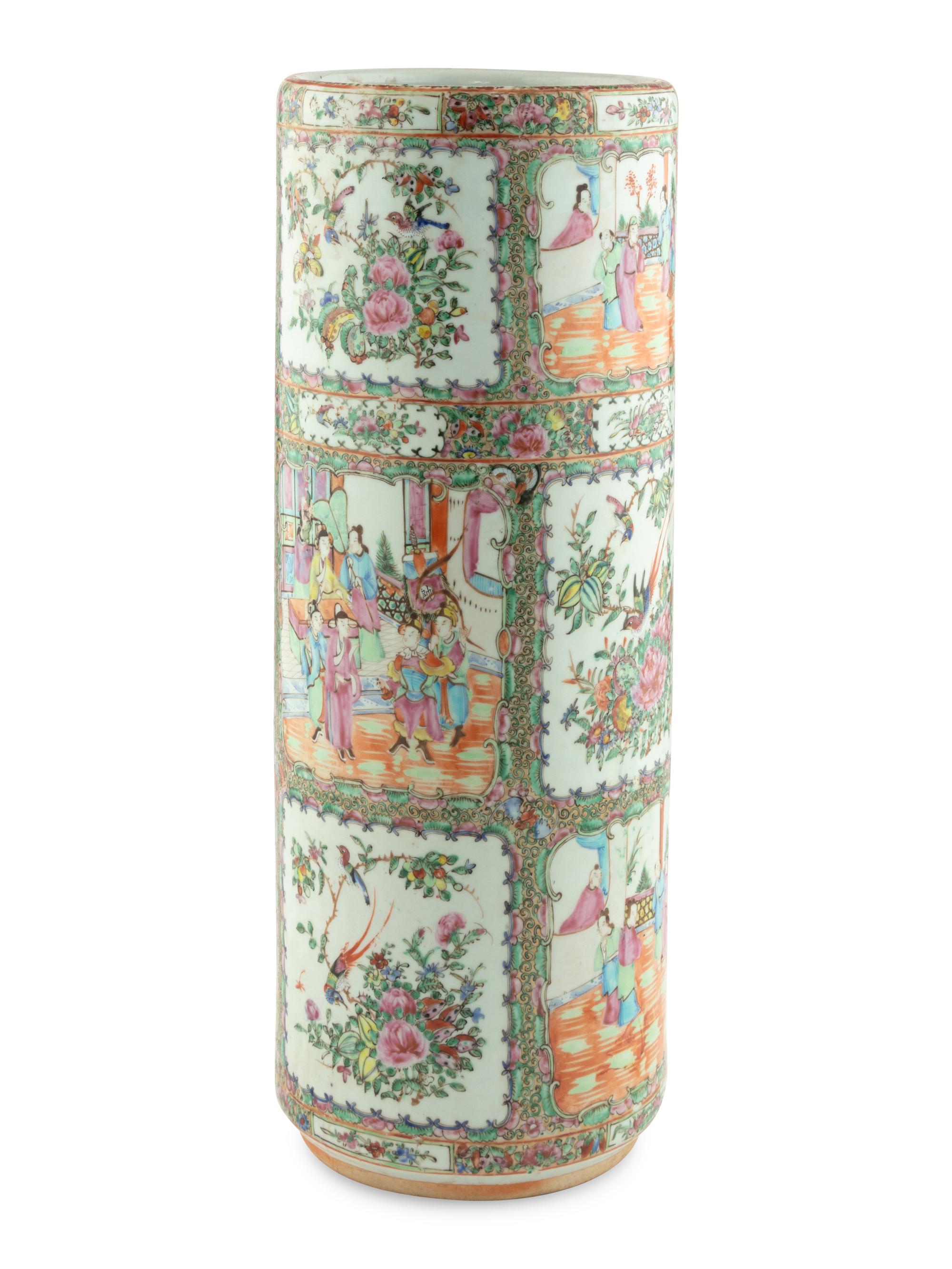 A Chinese Export Rose Medallion Porcelain Umbrella Stand