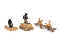 Two French Gilt and Patinated Bronze Inkstands