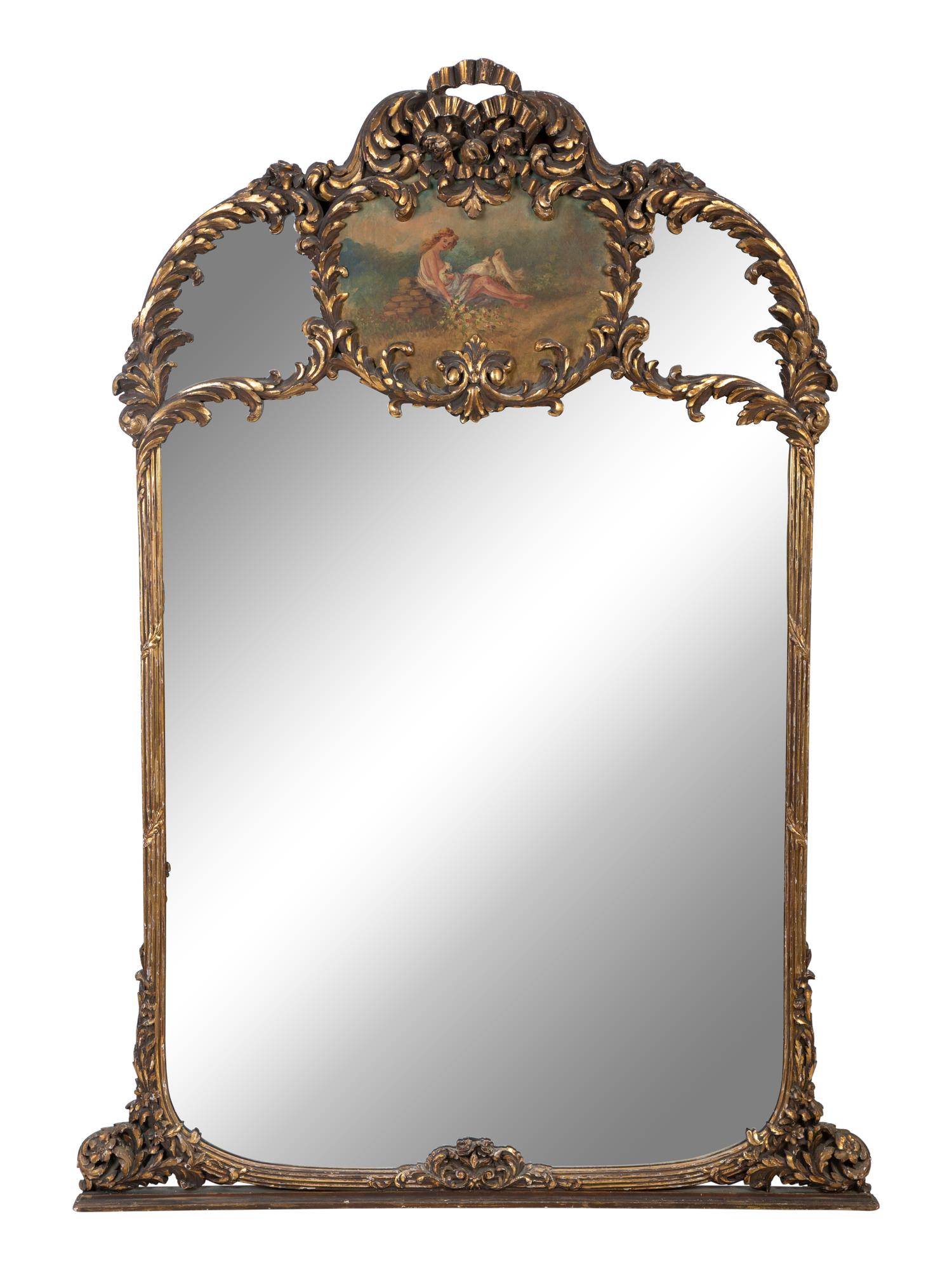 A Louis XV Style Carved, Painted and Parcel-Gilt Trumeau Mirror and Lady's Writing Desk — 20TH CENTURY