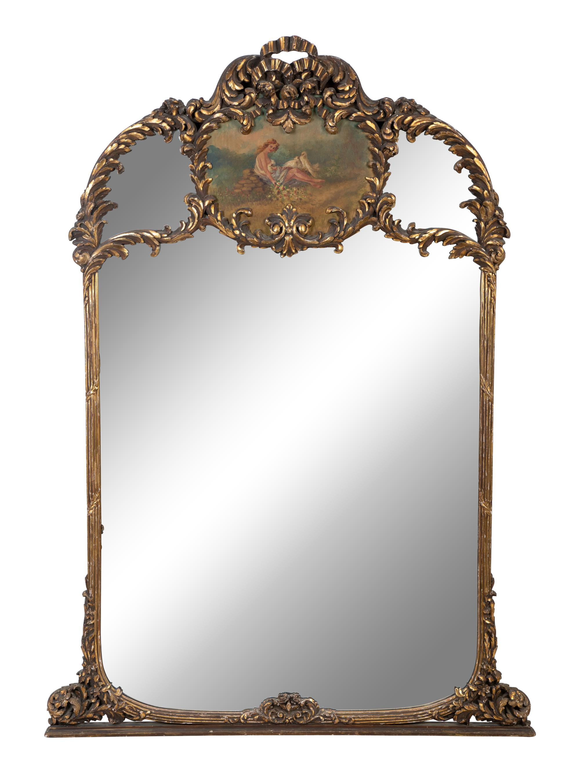 A Louis XV Style Carved, Painted and Parcel-Gilt Trumeau Mirror and Lady's Writing Desk — 20TH CENTURY
