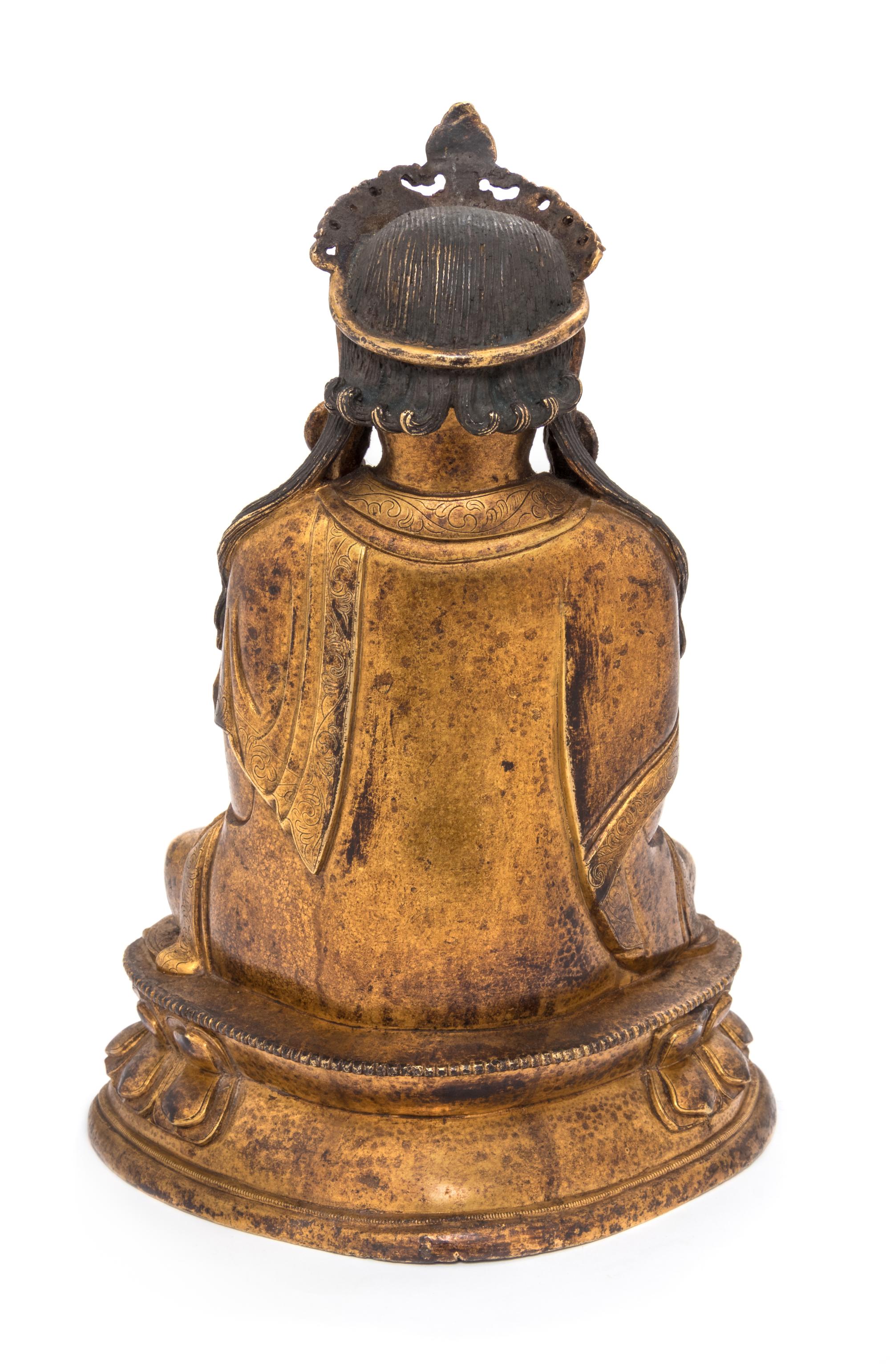 A Sino-Tibetan Gilt Bronze Figure of Guanyin Height 9 1/2 inches. — 18TH CENTURY